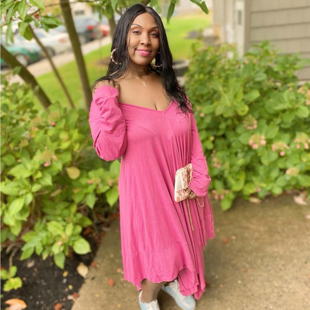 Cotton Asymmetrical Long Sleeve Dress